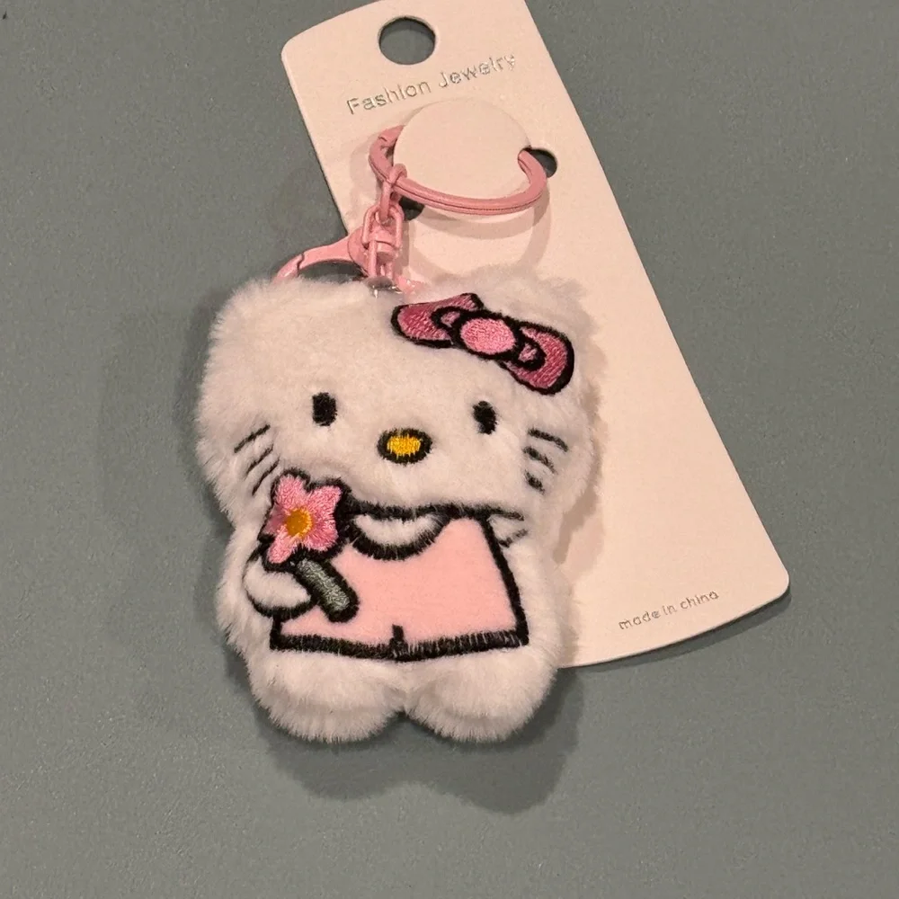 Bag Charm Fashion Jewelry Pink and White Hello Kitty Plush Keychain